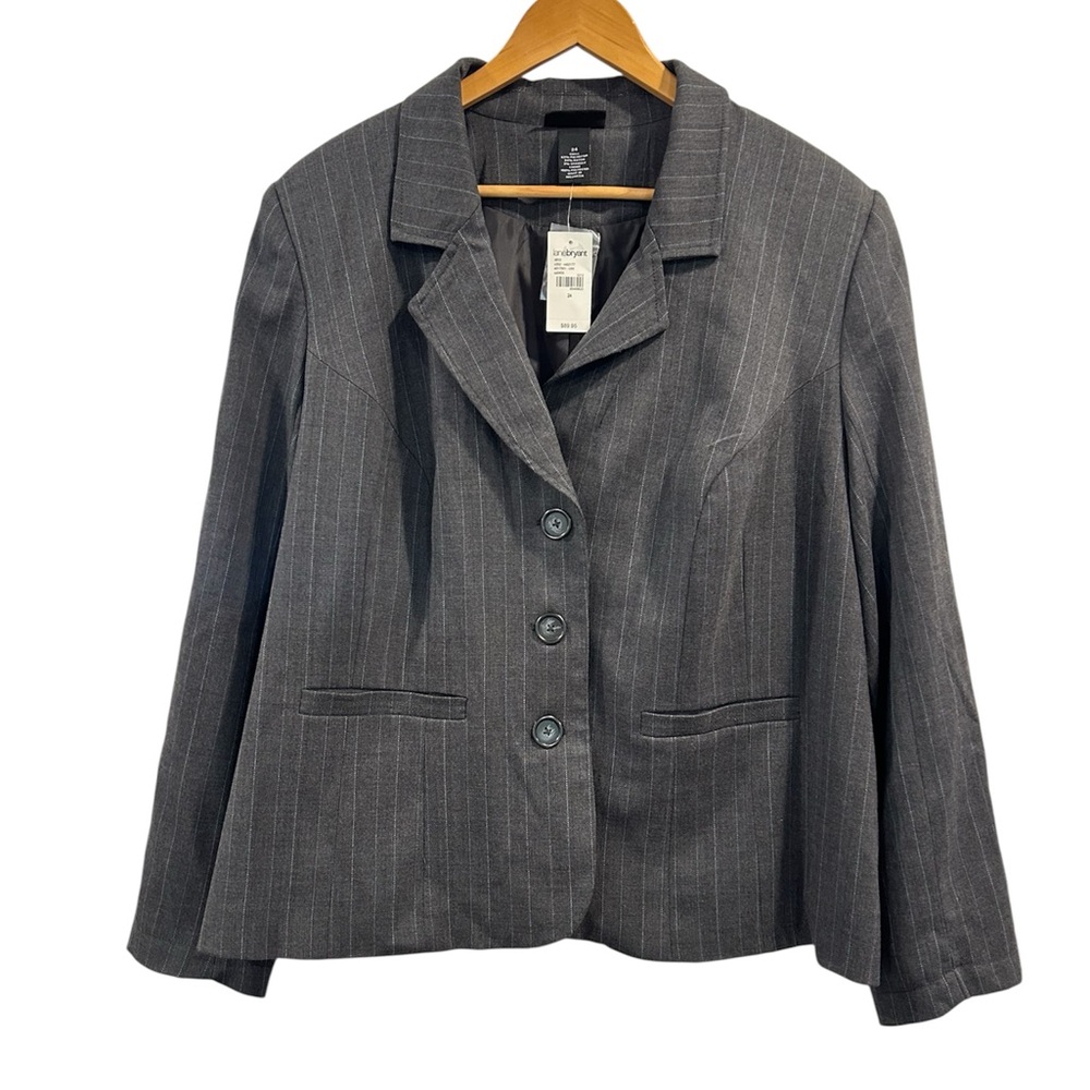 NWT Lane Bryant Charcoal & Light Blue Pinstripe Blazer Jacket Plus 24 Career